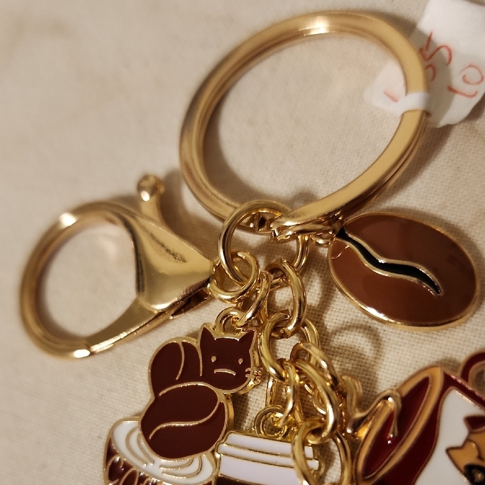 Gold and Brown Coffee Charm Keychain - Picture 4 of 5